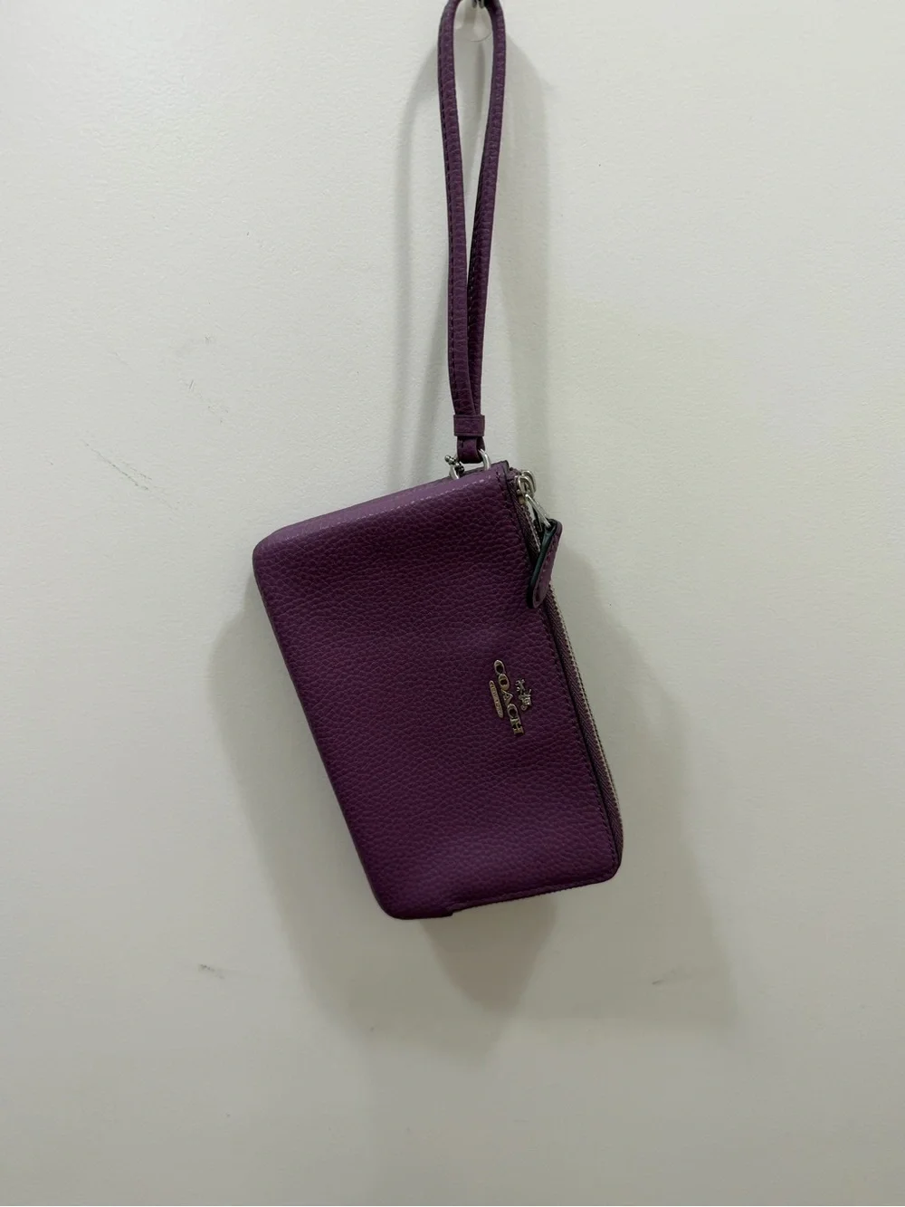 Coach Purple Pebbled Leather Wristlet with Detachable Strap